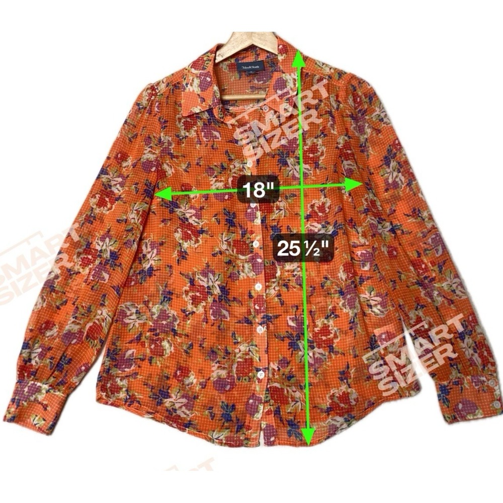 Modcloth Sheer Floral Button-Up Blouse S Orange Cottagecore Boho Chic Colorful - Picture 5 of 10